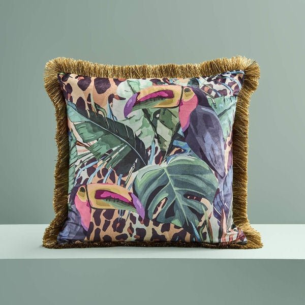 Design Cushion with Fringes Monstera - |VESIMI Design| Luxury Bathrooms and Home Decor