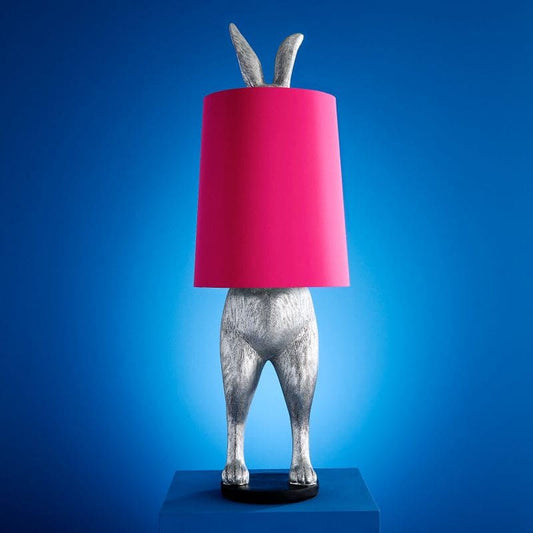 Velká stříbrná stojací lampa Hiding Rabbit, Silver/Pink