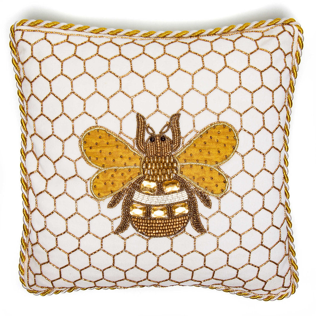 Mackenzie-Childs White Queen Bee Pillow