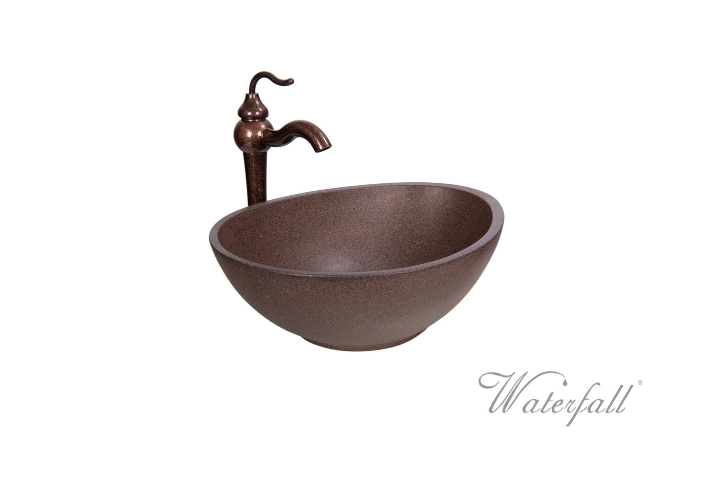 Brown Concrete Bathroom Vessel Sink Combo with Copper Faucet Antique Marble