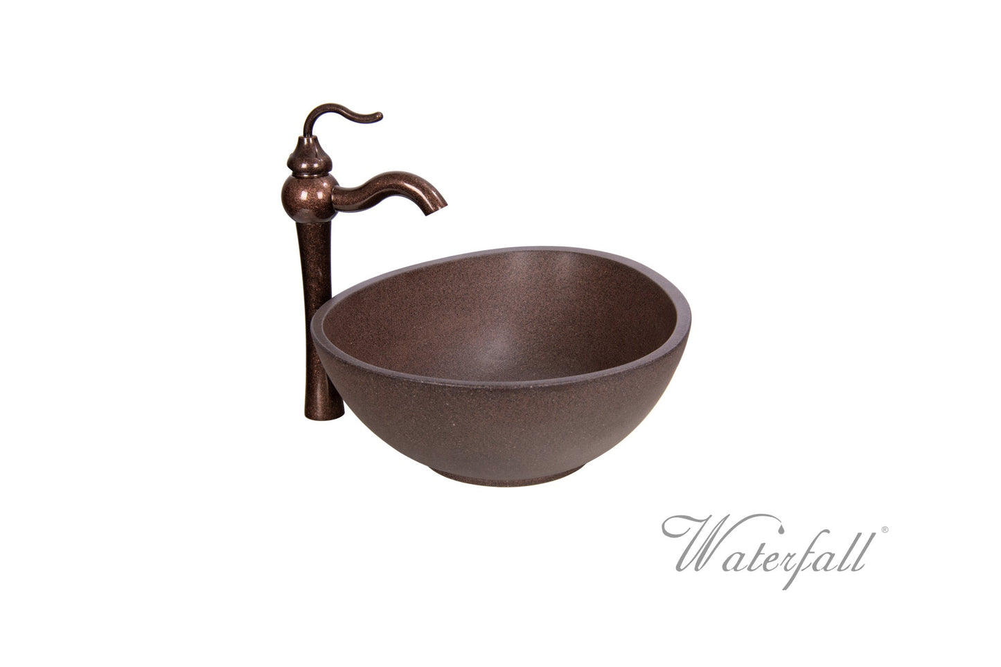 Brown Concrete Bathroom Vessel Sink Combo with Copper Faucet Antique Marble