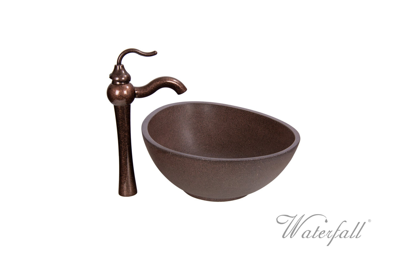 Brown Concrete Bathroom Vessel Sink Combo with Copper Faucet Antique Marble