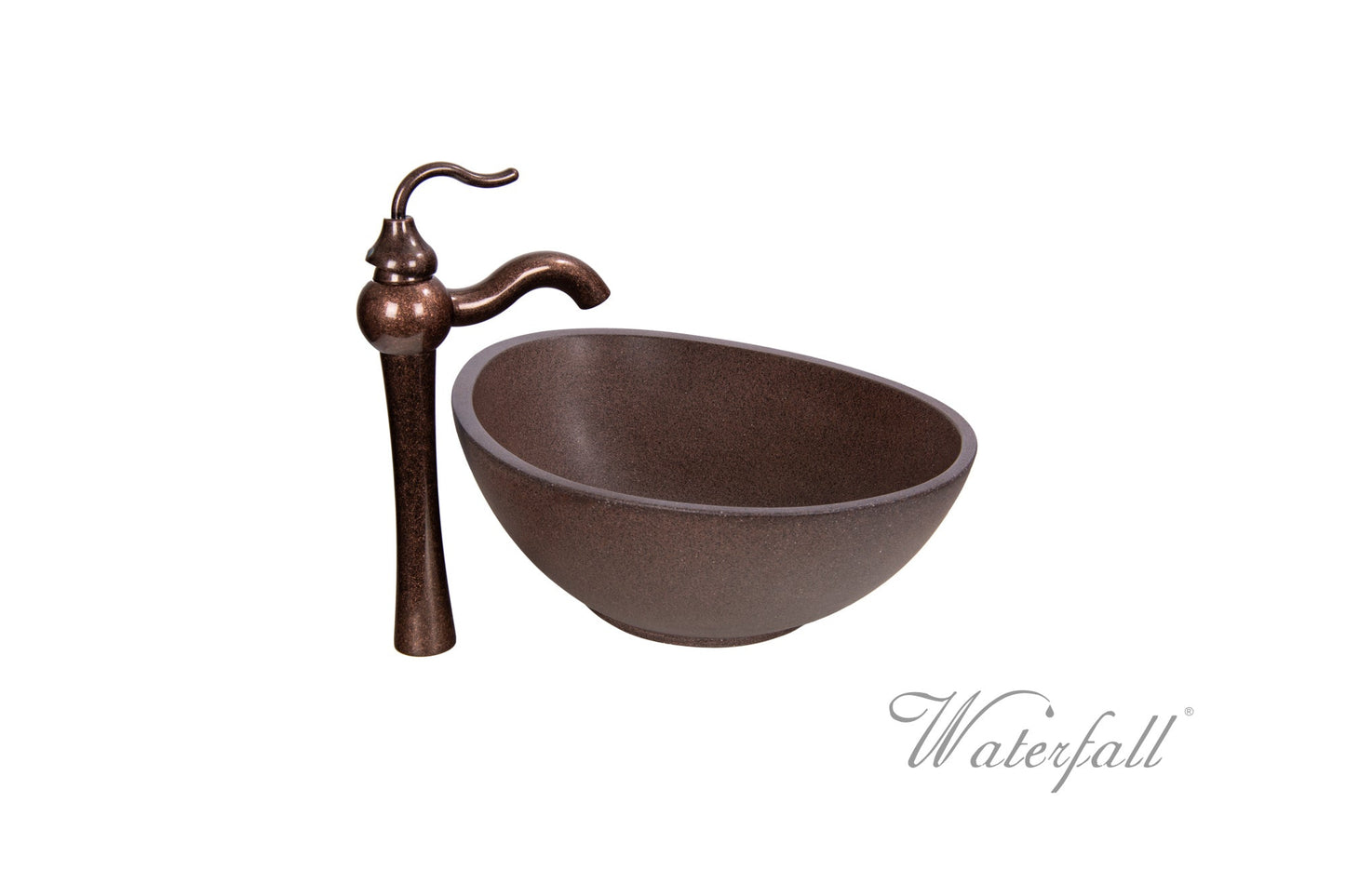 Brown Concrete Bathroom Vessel Sink Combo with Copper Faucet Antique Marble