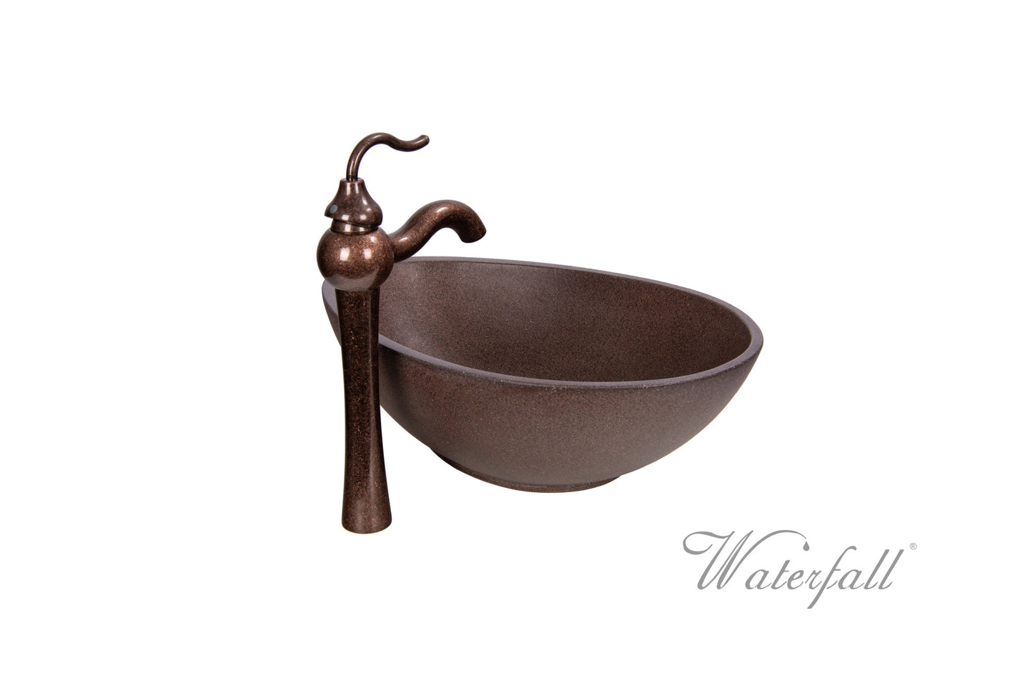 Brown Concrete Bathroom Vessel Sink Combo with Copper Faucet Antique Marble