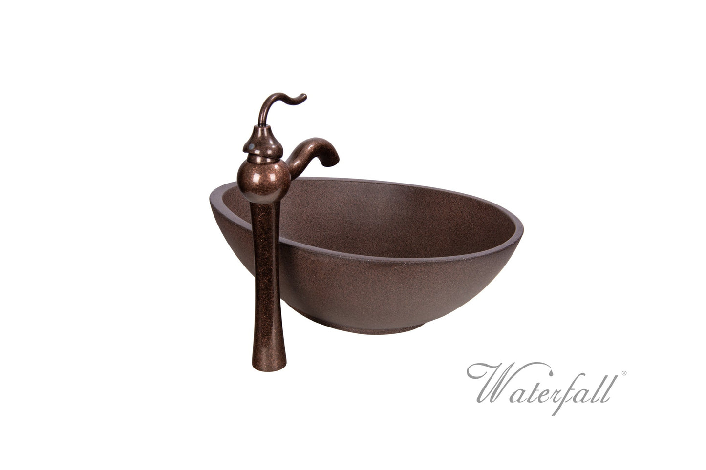 Brown Concrete Bathroom Vessel Sink Combo with Copper Faucet Antique Marble