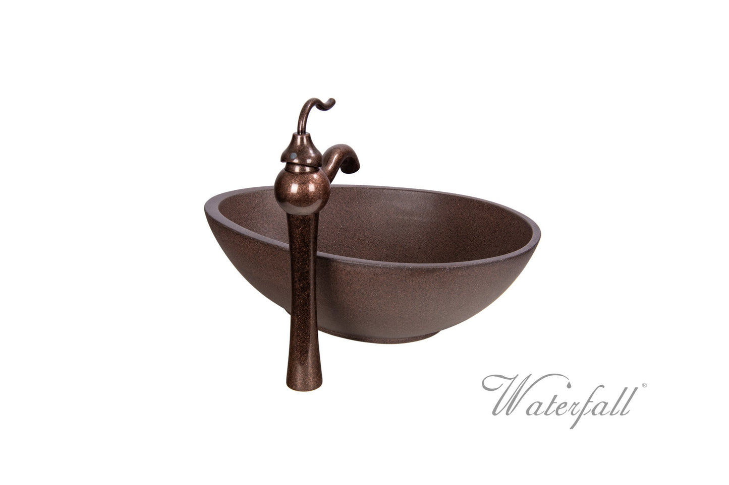 Brown Concrete Bathroom Vessel Sink Combo with Copper Faucet Antique Marble