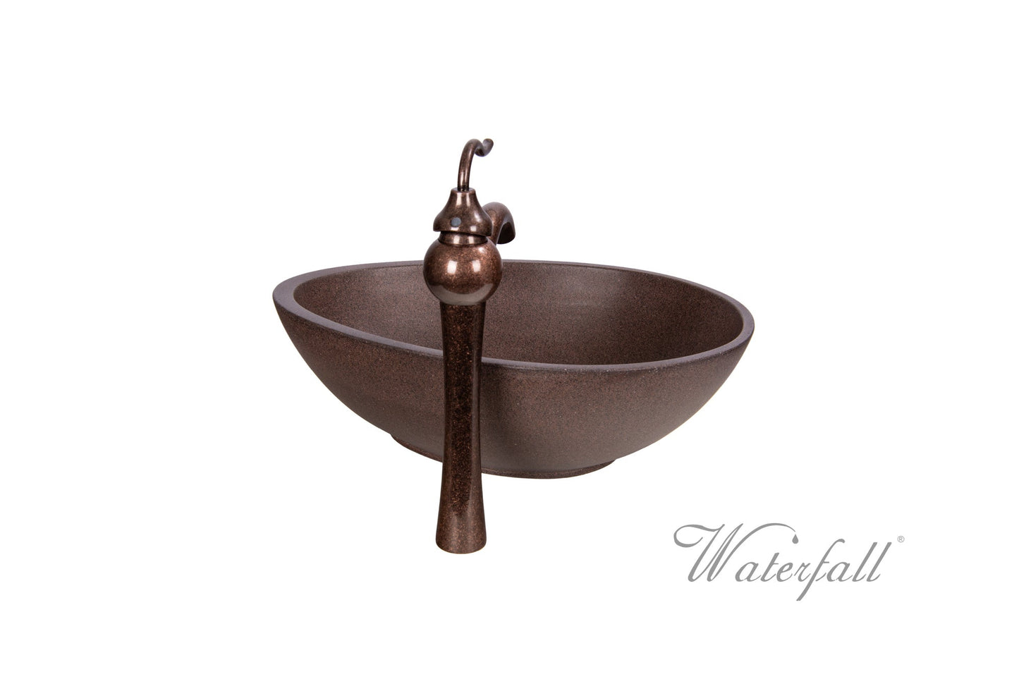 Brown Concrete Bathroom Vessel Sink Combo with Copper Faucet Antique Marble