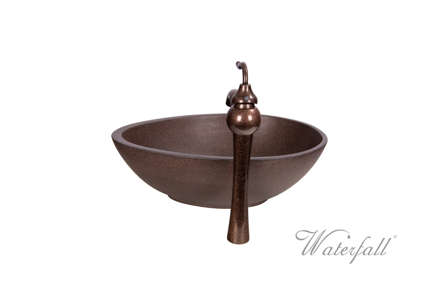 Brown Concrete Bathroom Vessel Sink Combo with Copper Faucet Antique Marble