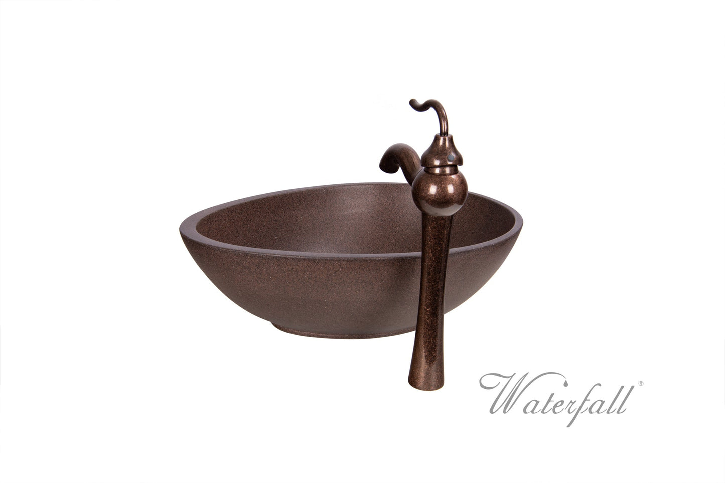 Brown Concrete Bathroom Vessel Sink Combo with Copper Faucet Antique Marble