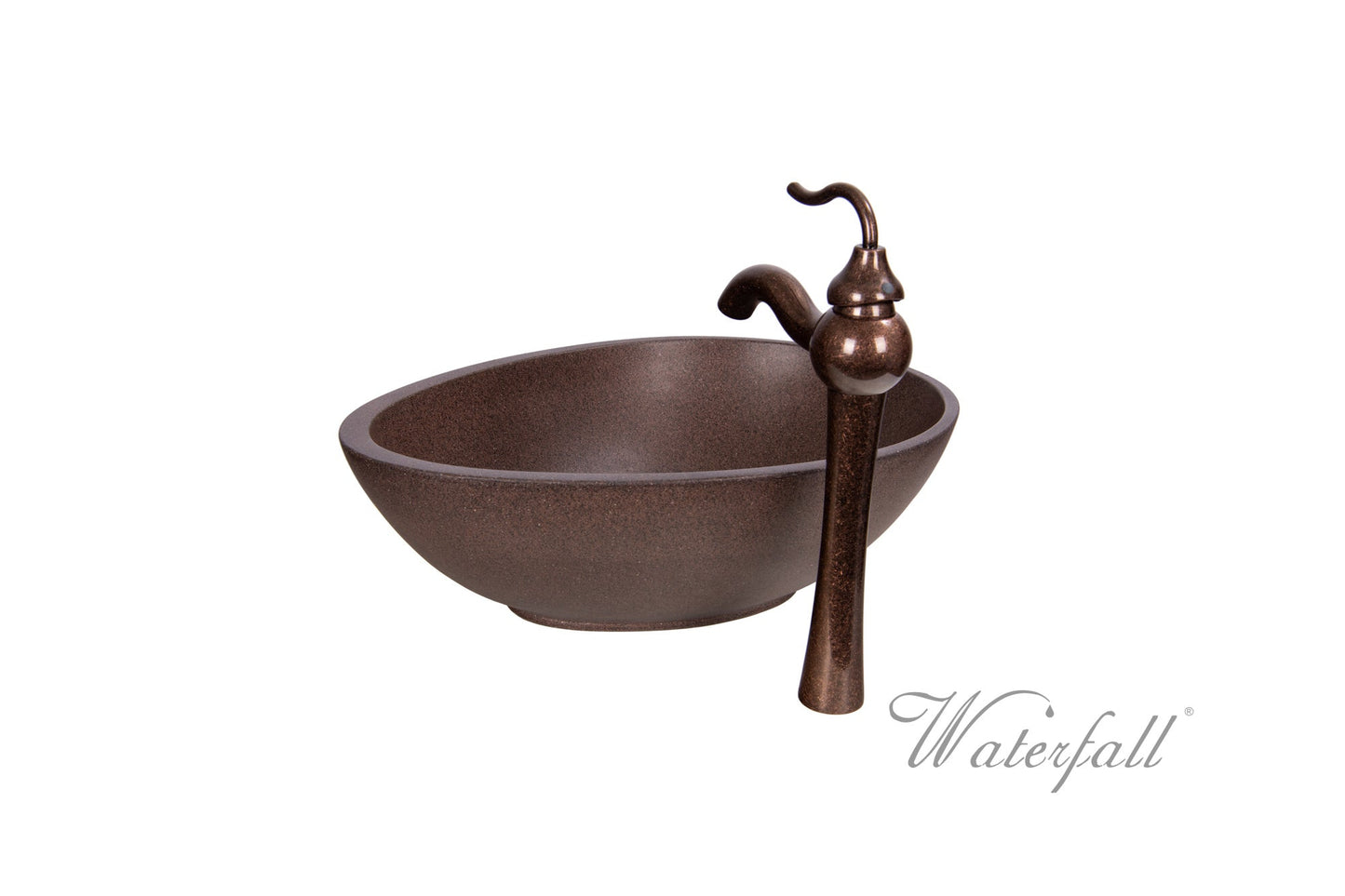 Brown Concrete Bathroom Vessel Sink Combo with Copper Faucet Antique Marble