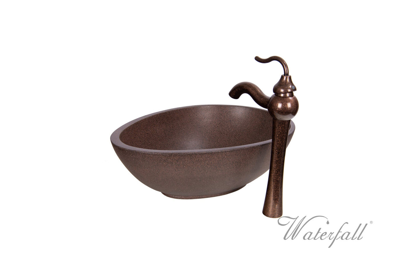 Brown Concrete Bathroom Vessel Sink Combo with Copper Faucet Antique Marble