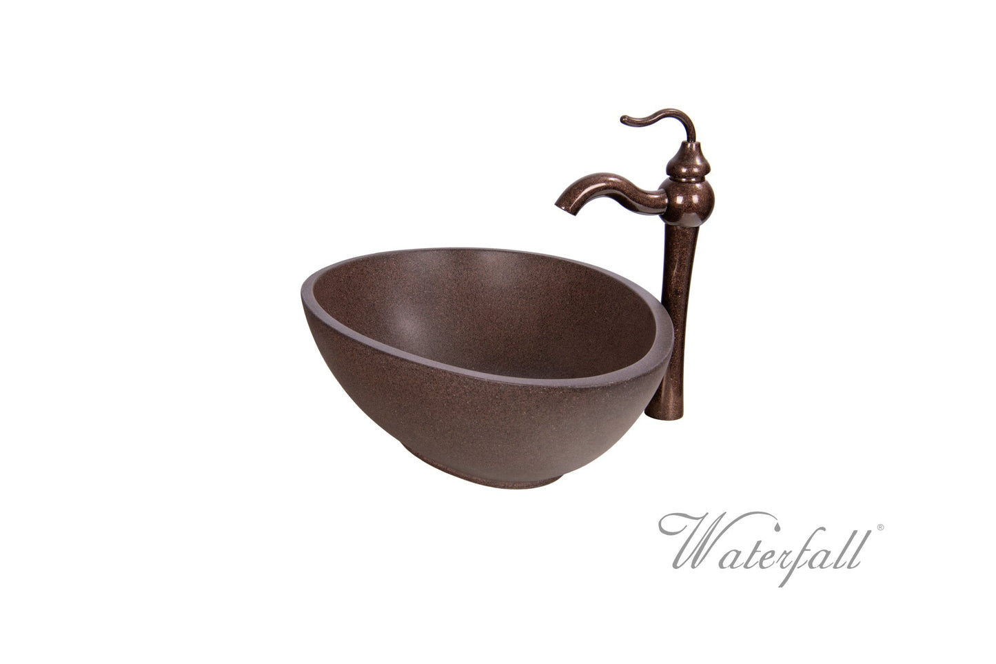 Brown Concrete Bathroom Vessel Sink Combo with Copper Faucet Antique Marble