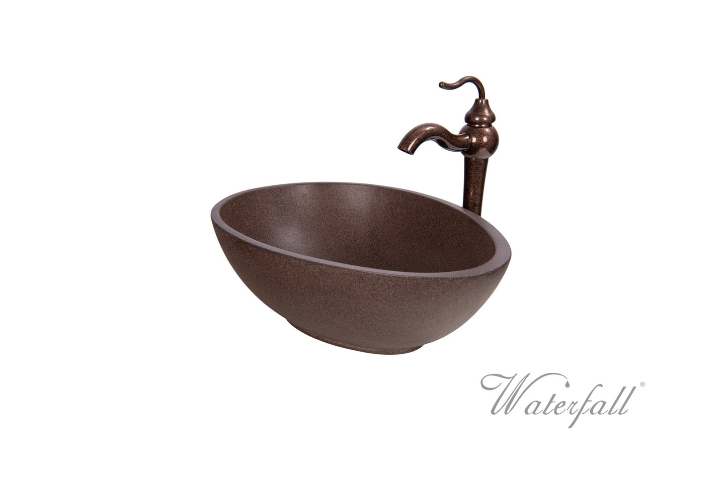 Brown Concrete Bathroom Vessel Sink Combo with Copper Faucet Antique Marble