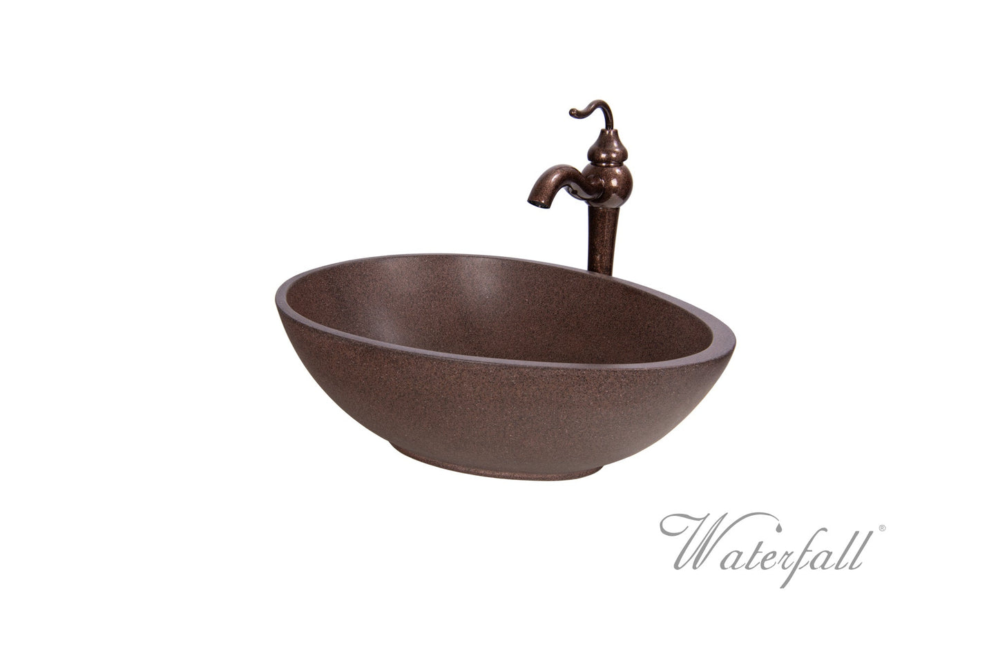 Brown Concrete Bathroom Vessel Sink Combo with Copper Faucet Antique Marble