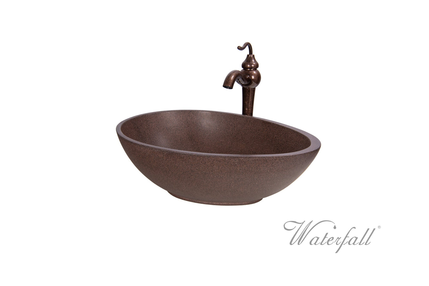 Brown Concrete Bathroom Vessel Sink Combo with Copper Faucet Antique Marble