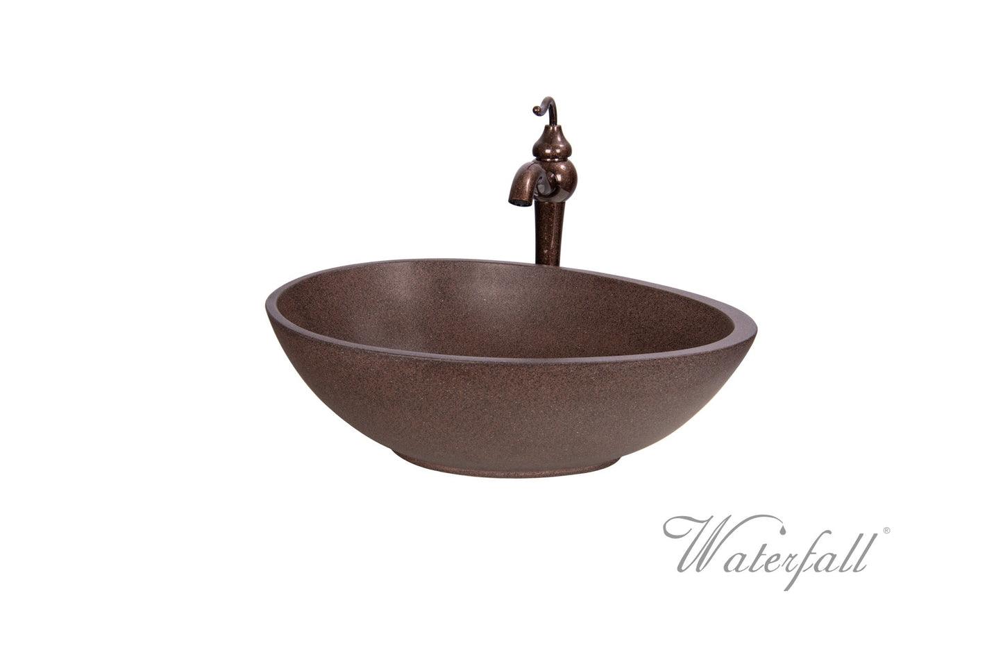 Brown Concrete Bathroom Vessel Sink Combo with Copper Faucet Antique Marble