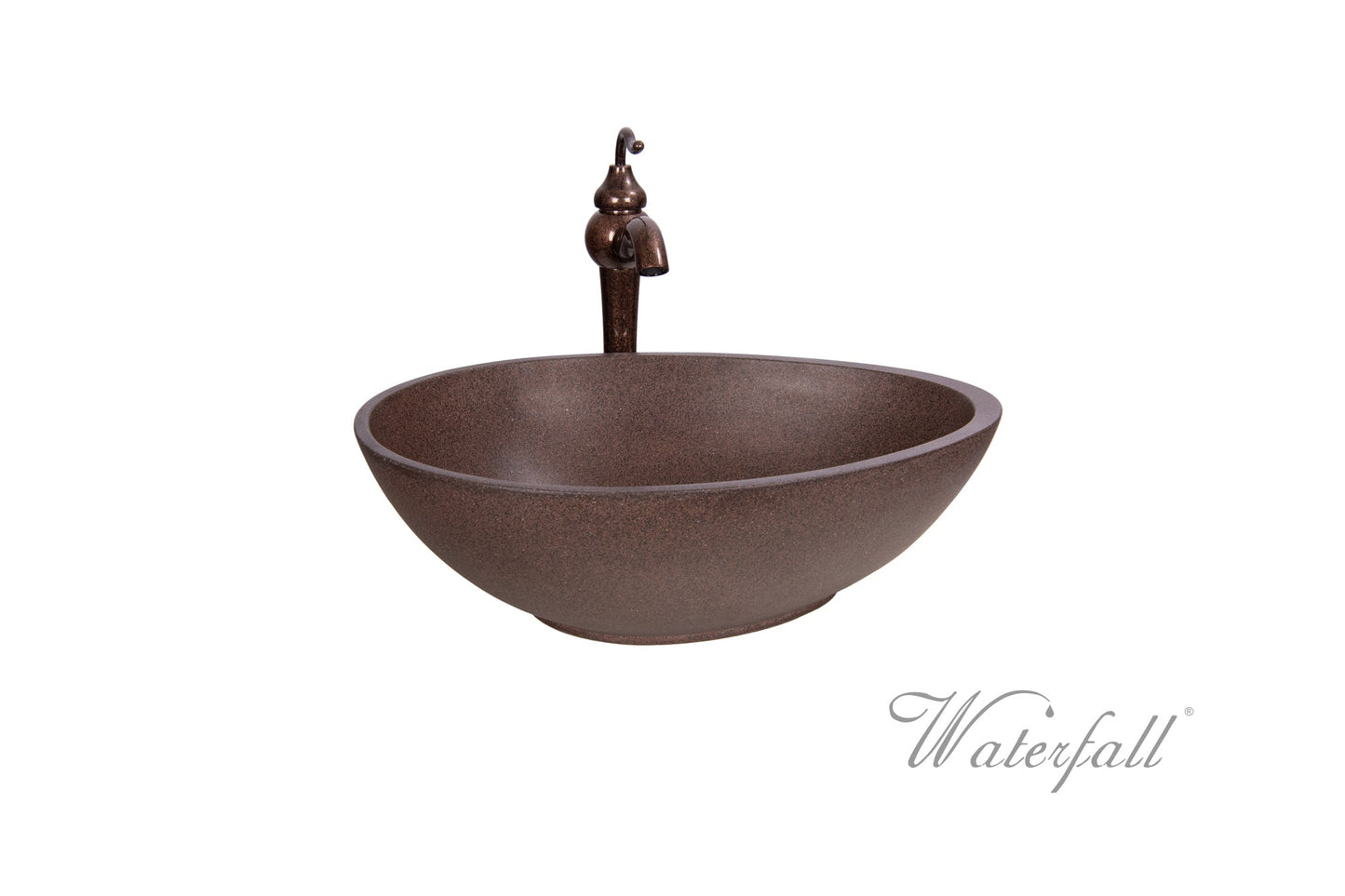 Brown Concrete Bathroom Vessel Sink Combo with Copper Faucet Antique Marble