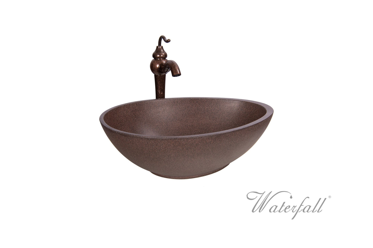 Brown Concrete Bathroom Vessel Sink Combo with Copper Faucet Antique Marble