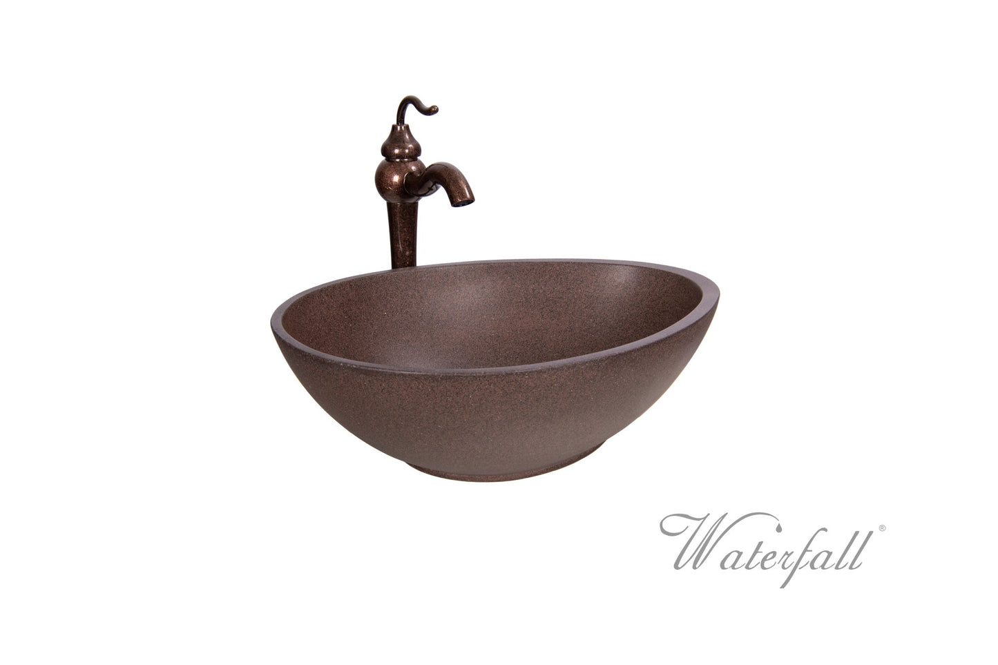 Brown Concrete Bathroom Vessel Sink Combo with Copper Faucet Antique Marble