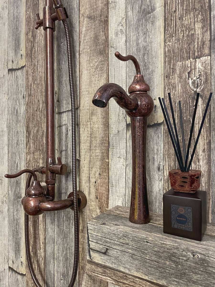 Antique Copper Bathroom Vessel Sink Design Faucet - |VESIMI Design| Luxury and Rustic bathrooms online