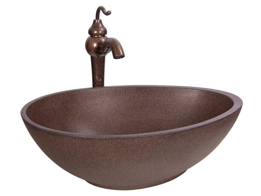 Brown Concrete Bathroom Vessel Sink Combo with Copper Faucet Antique Marble - |VESIMI Design| Luxury and Rustic bathrooms online