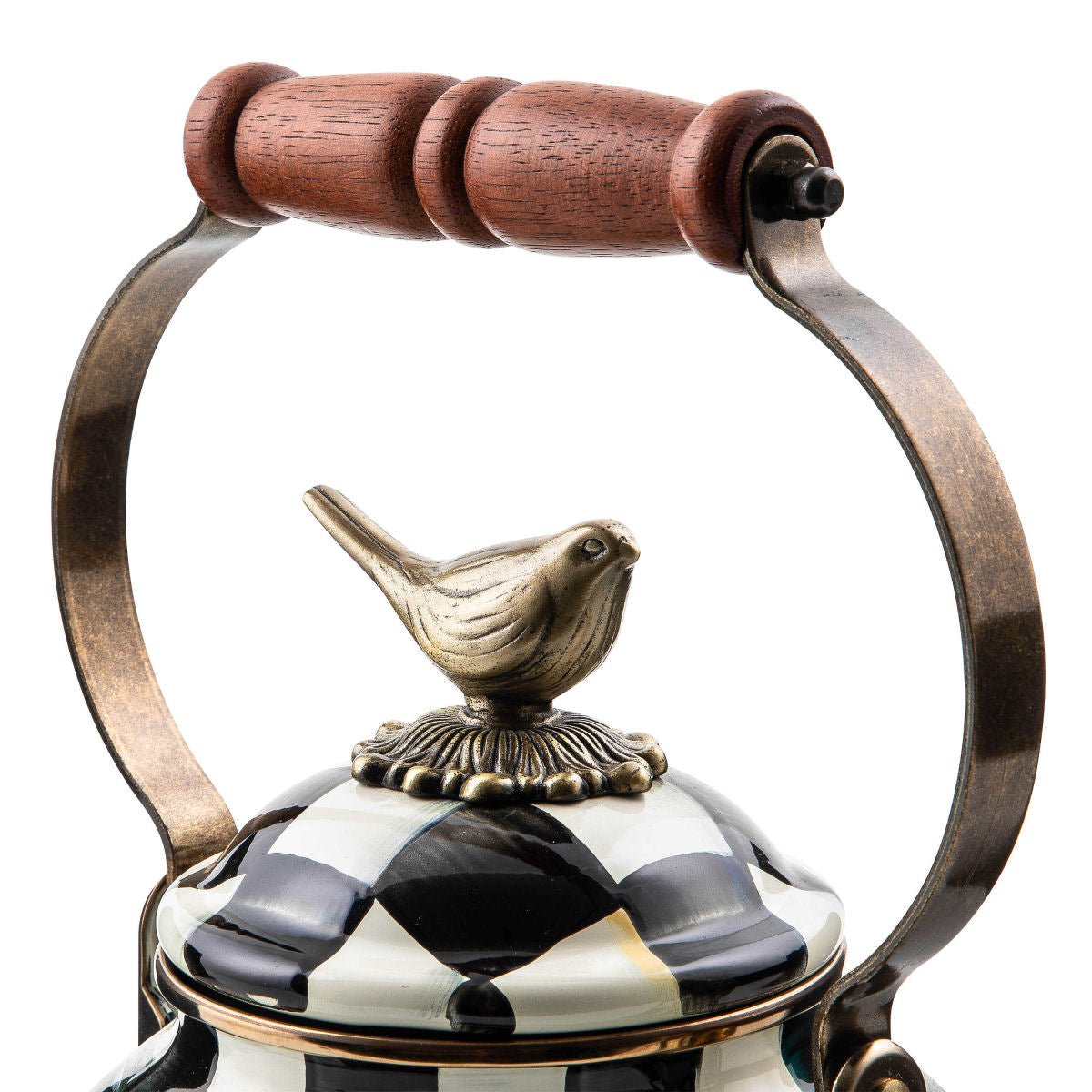 Iconic Black & White Courtly Check Enamel Tea Kettle with Bird 2.84L - |VESIMI Design|