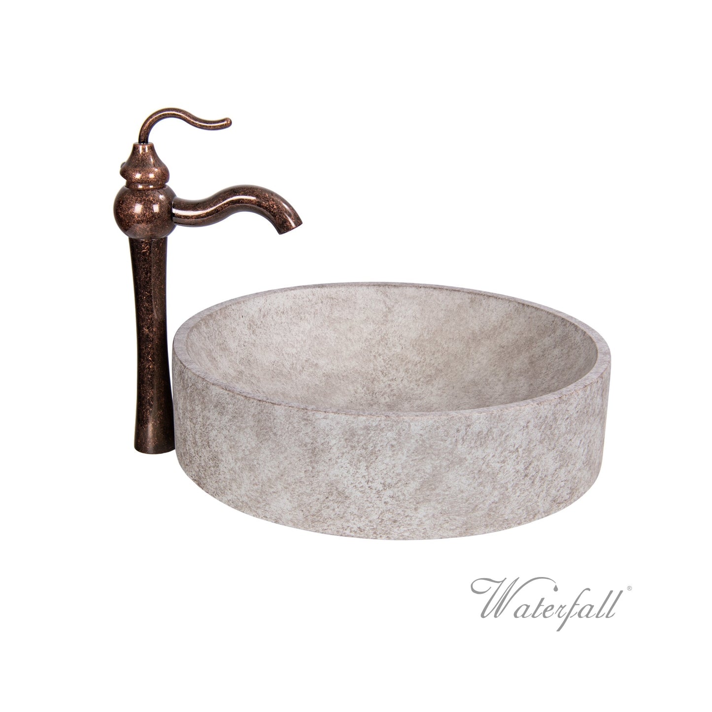 Natural Beige Skirted Concrete Bathroom Sink with Antique Marble Faucet - |VESIMI Design| Luxury Bathrooms & Deco