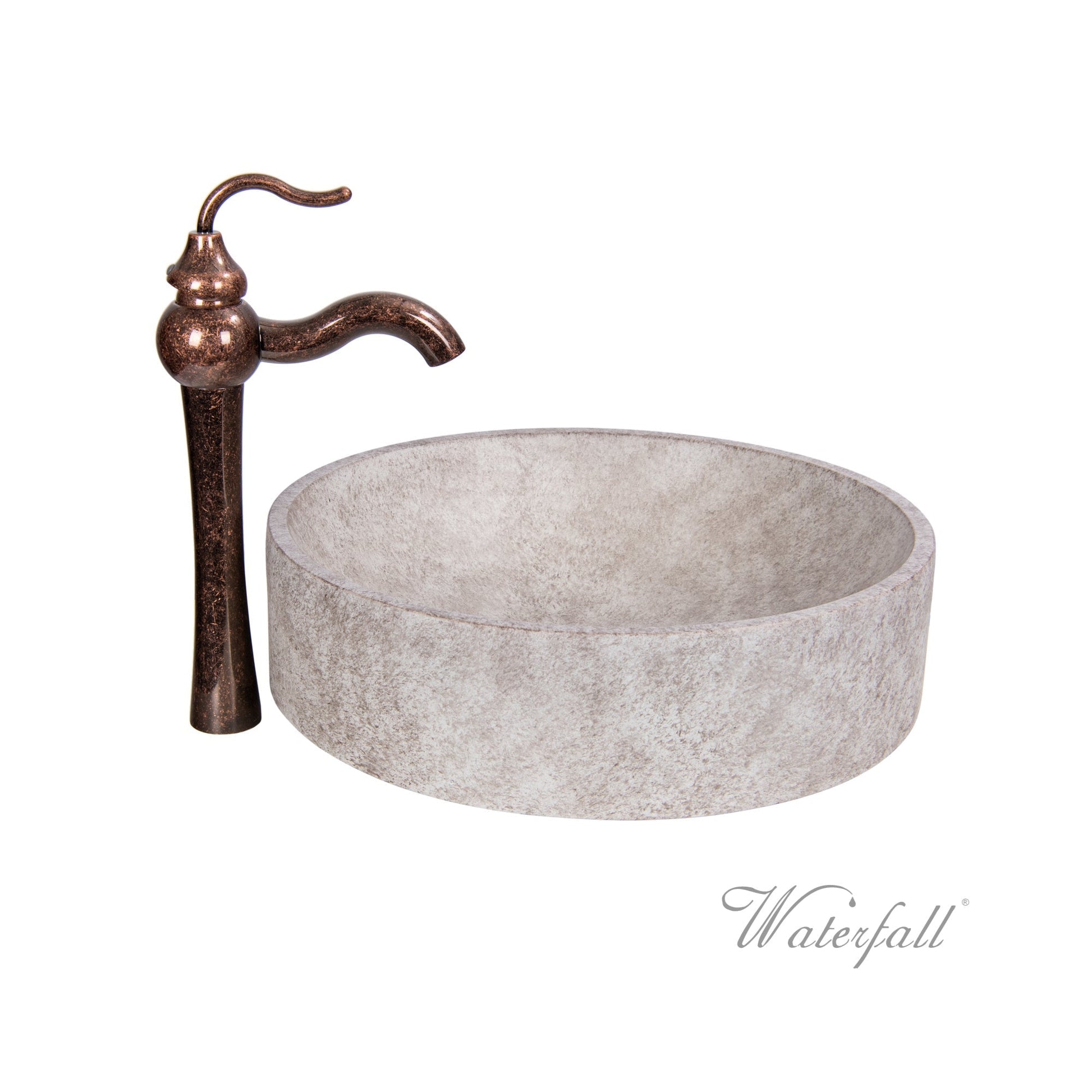 Natural Beige Skirted Concrete Bathroom Sink with Antique Marble Faucet - |VESIMI Design| Luxury Bathrooms & Deco