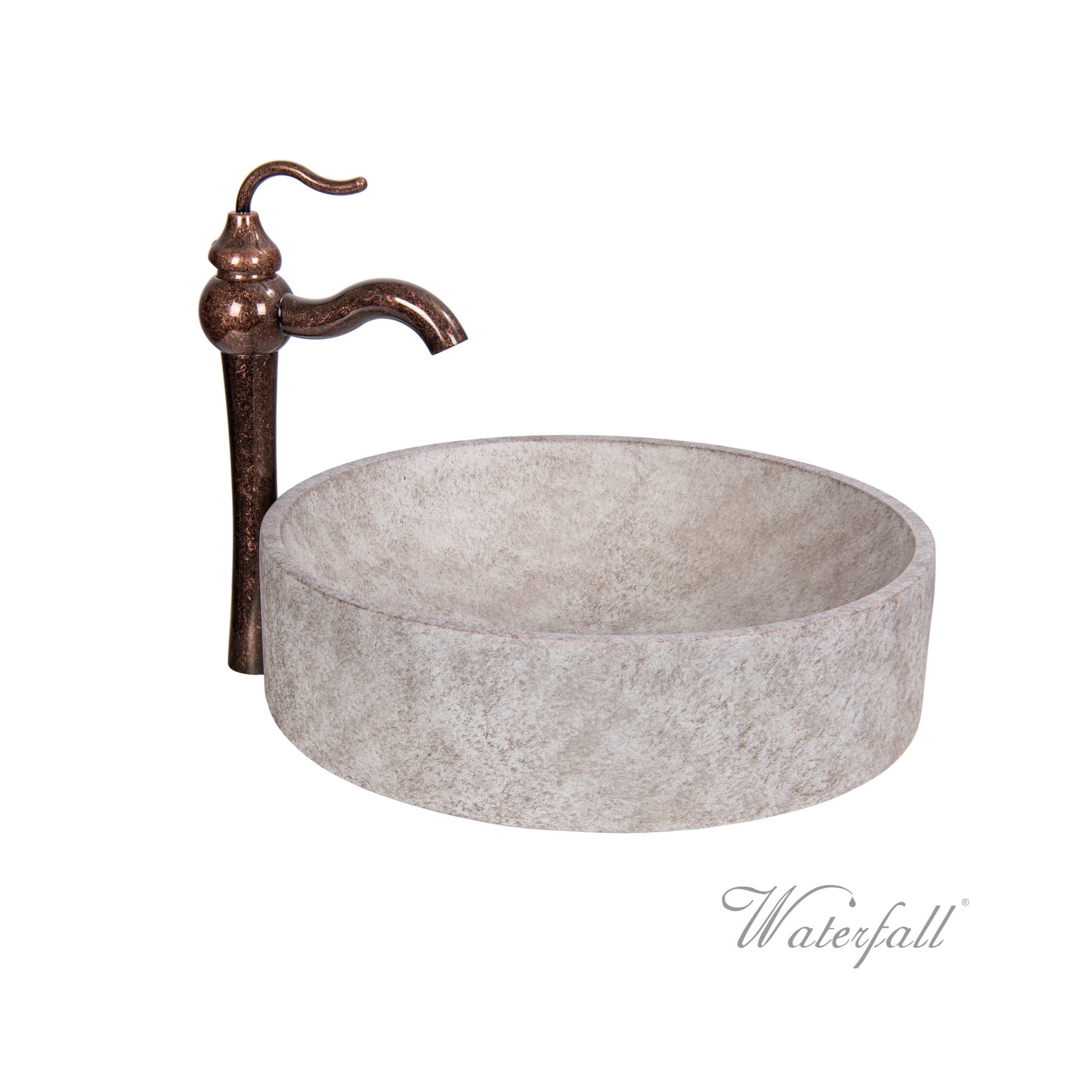 Natural Beige Skirted Concrete Bathroom Sink with Antique Marble Faucet - |VESIMI Design| Luxury Bathrooms & Deco