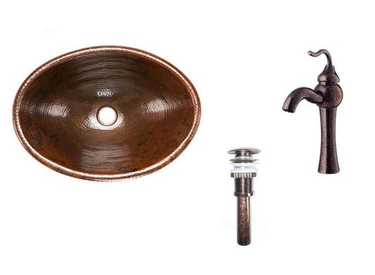 Oval Self Rimming Hammered Copper Sink with Antique Marble Faucet - |VESIMI Design| Luxury and Rustic bathrooms online