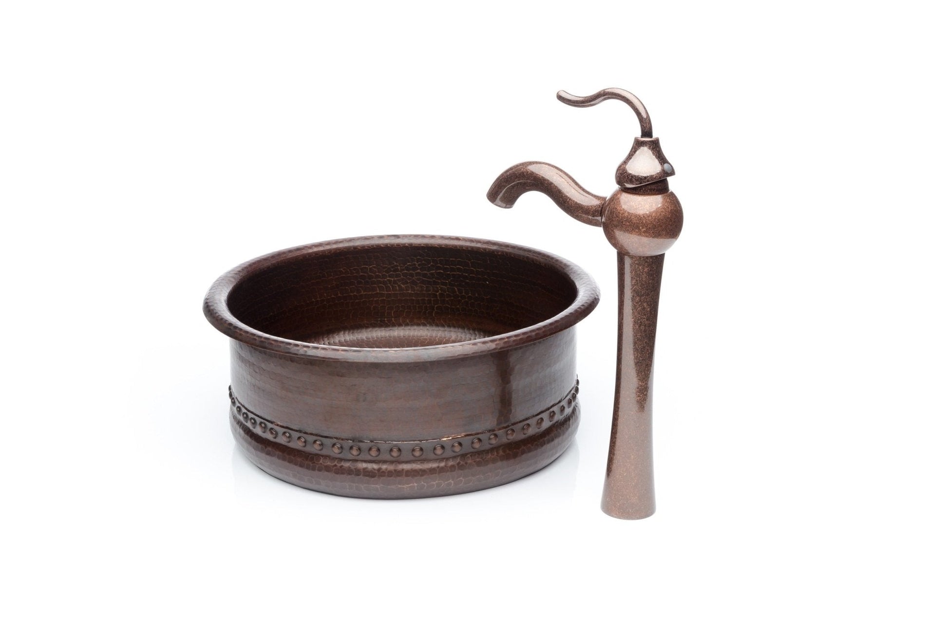 Round Copper Antique Marble Faucet Bathroom Vessel Sink Combo - |VESIMI Design|