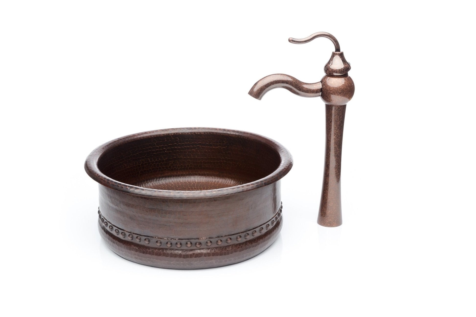 Round Copper Antique Marble Faucet Bathroom Vessel Sink Combo - |VESIMI Design|