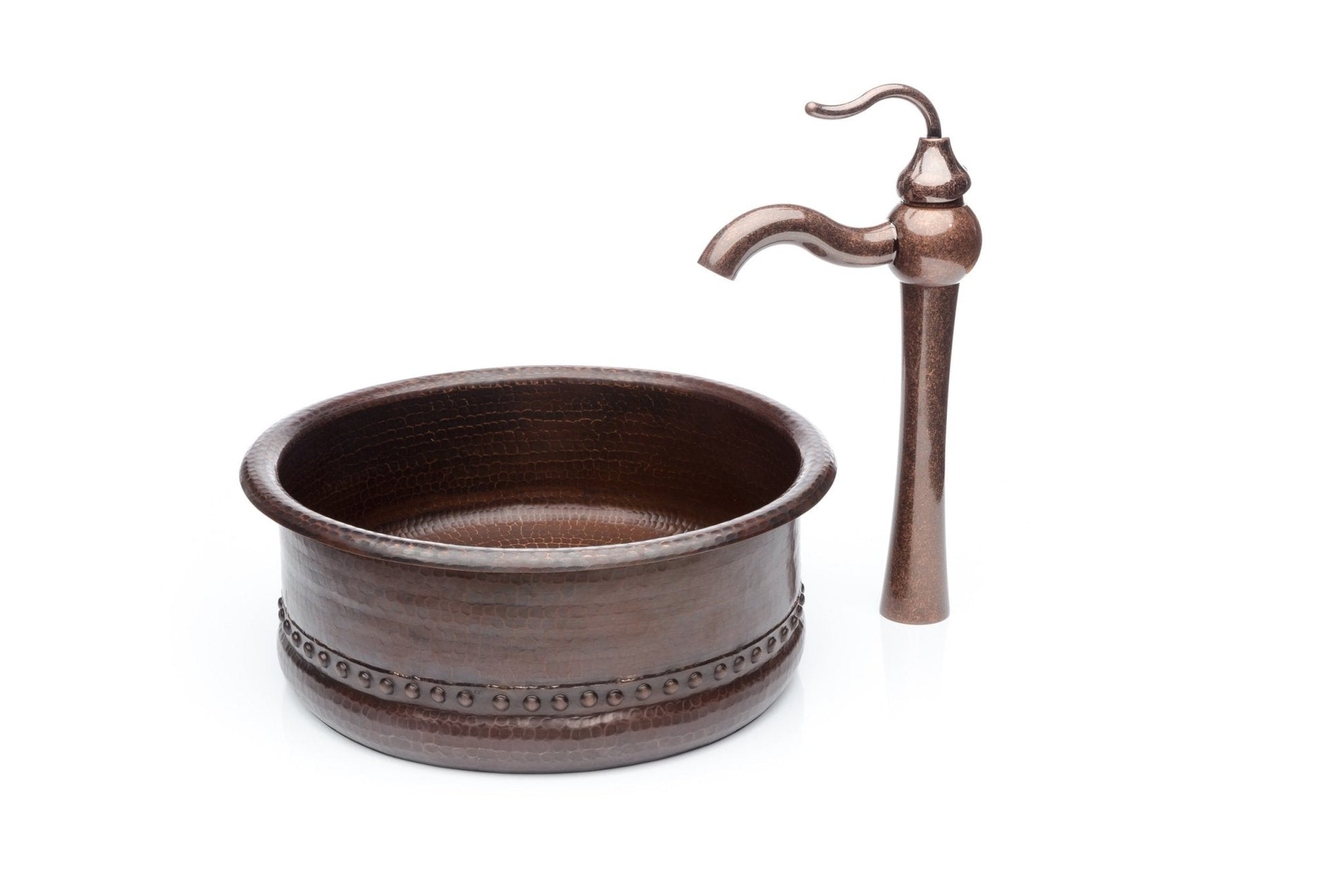 Round Copper Antique Marble Faucet Bathroom Vessel Sink Combo - |VESIMI Design|