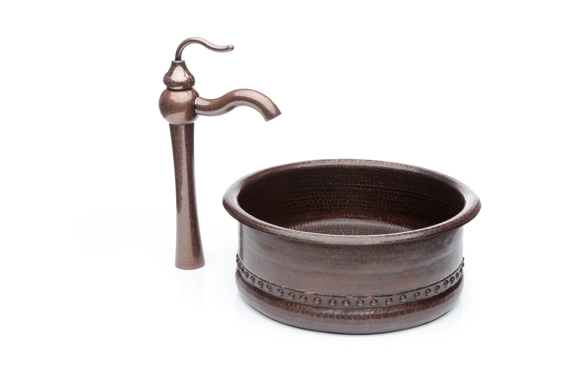 Round Copper Antique Marble Faucet Bathroom Vessel Sink Combo - |VESIMI Design|