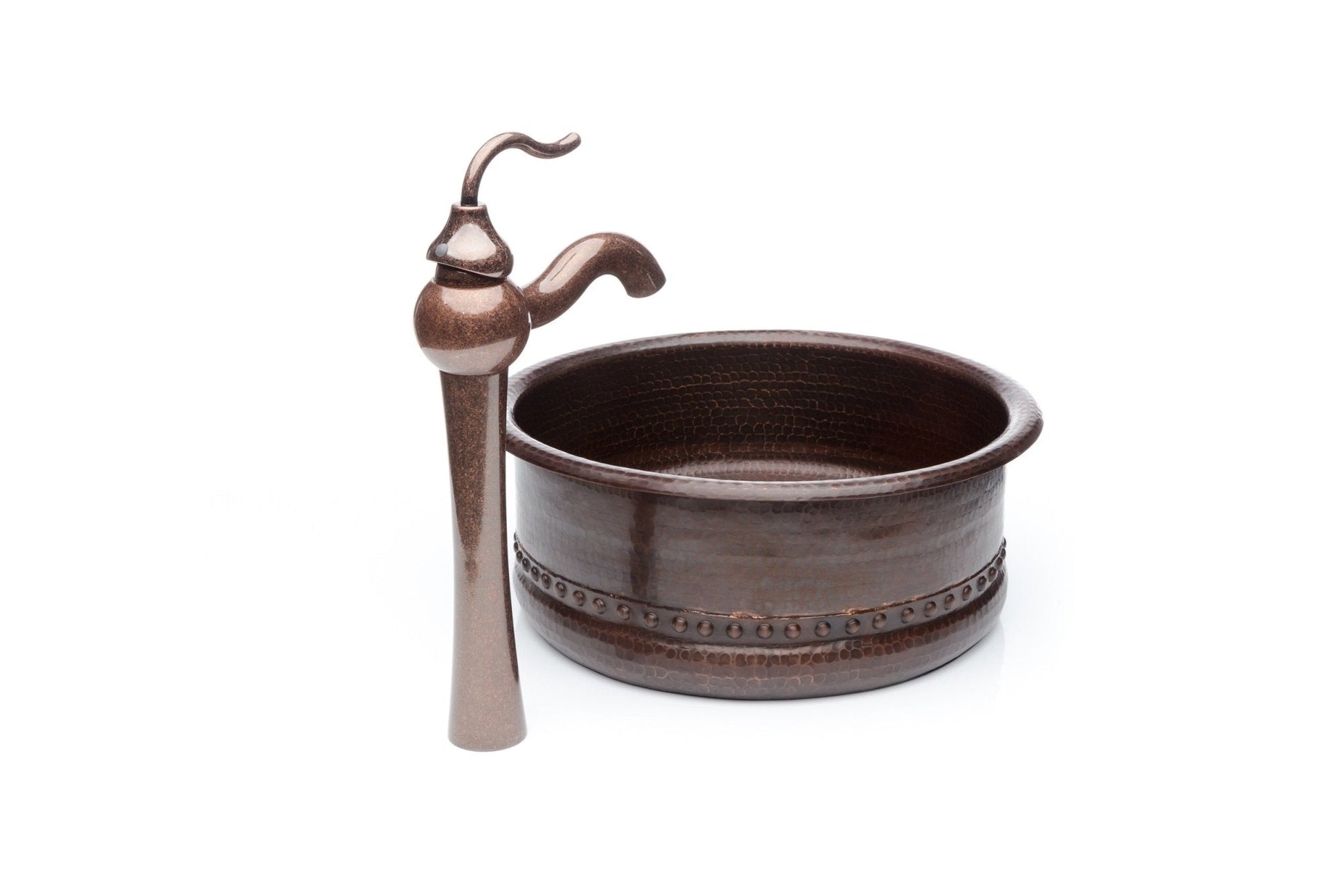 Round Copper Antique Marble Faucet Bathroom Vessel Sink Combo - |VESIMI Design|