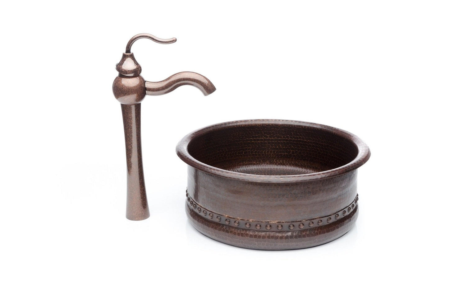 Round Copper Antique Marble Faucet Bathroom Vessel Sink Combo - |VESIMI Design|