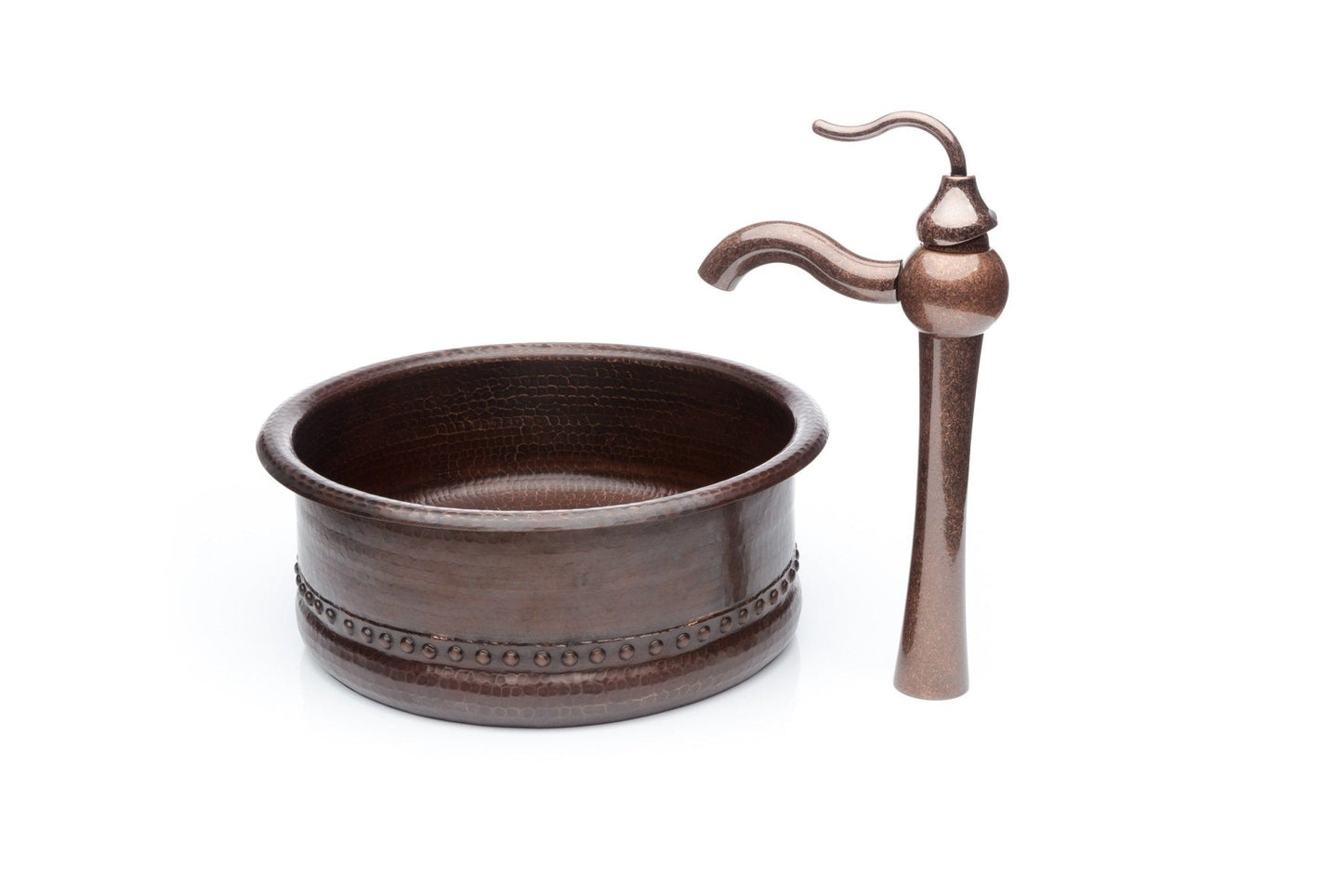 Round Copper Antique Marble Faucet Bathroom Vessel Sink Combo - |VESIMI Design|