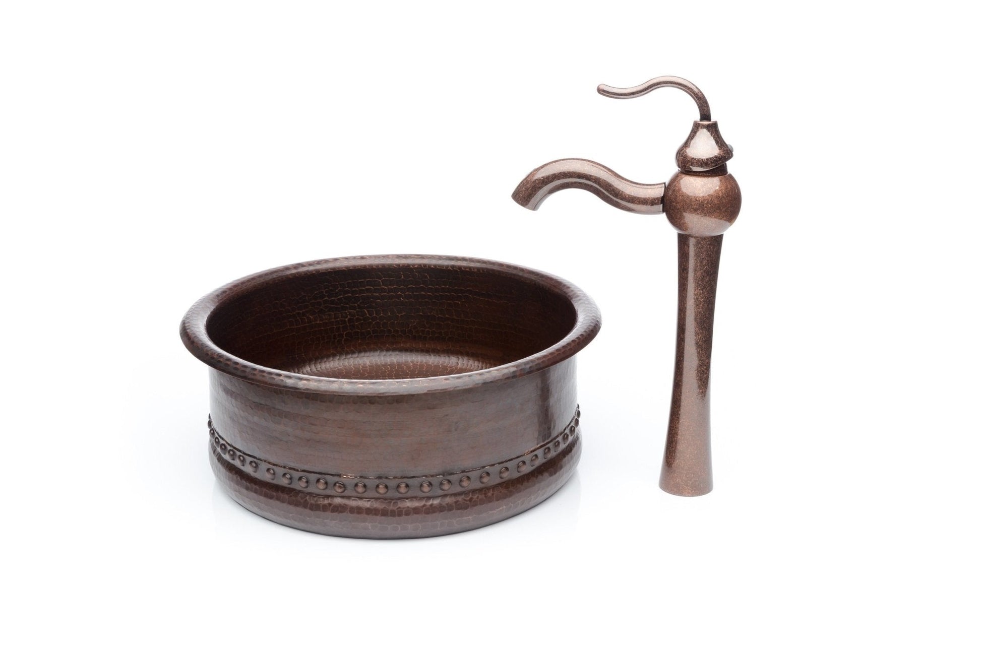 Round Copper Antique Marble Faucet Bathroom Vessel Sink Combo - |VESIMI Design|