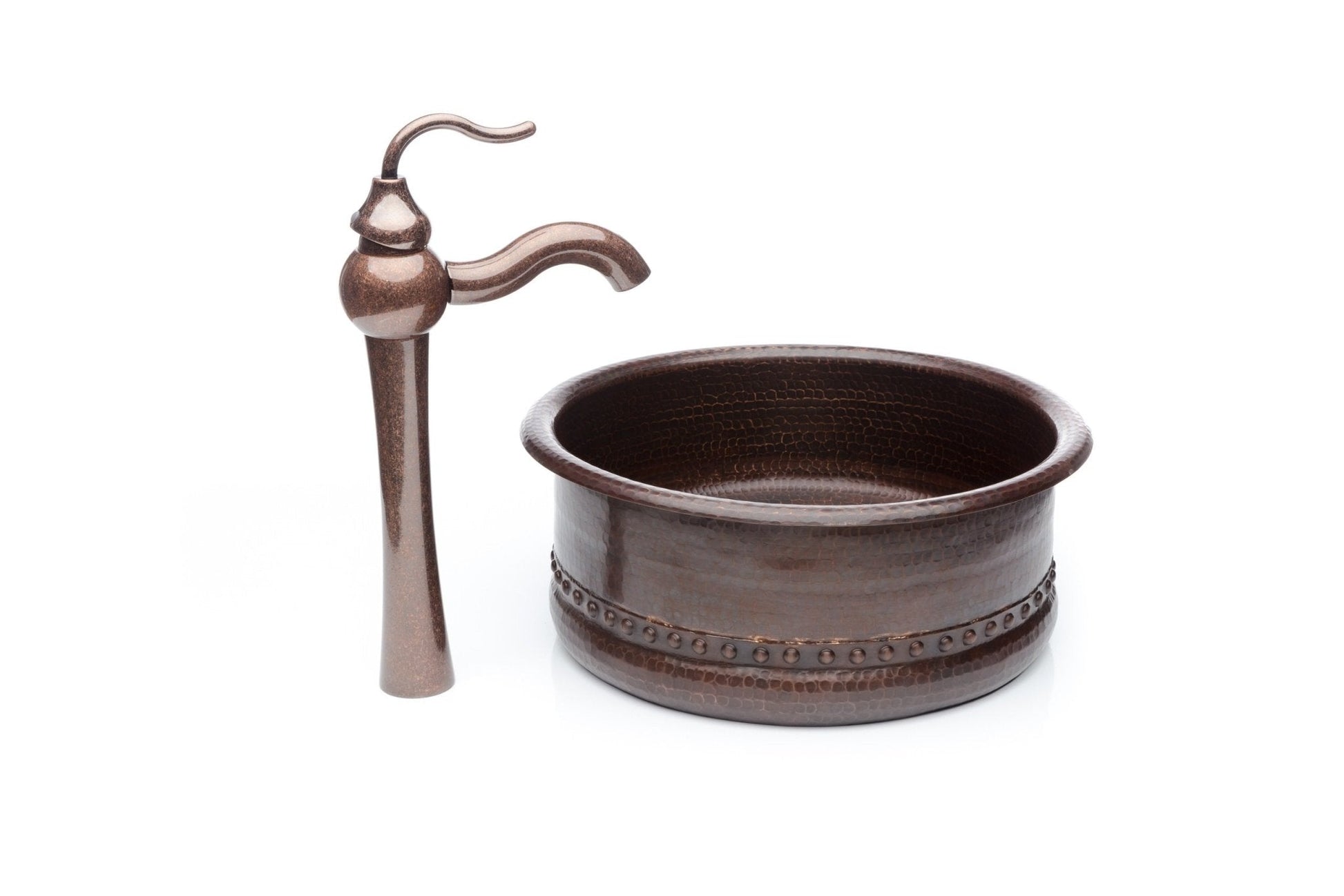 Round Copper Antique Marble Faucet Bathroom Vessel Sink Combo - |VESIMI Design|