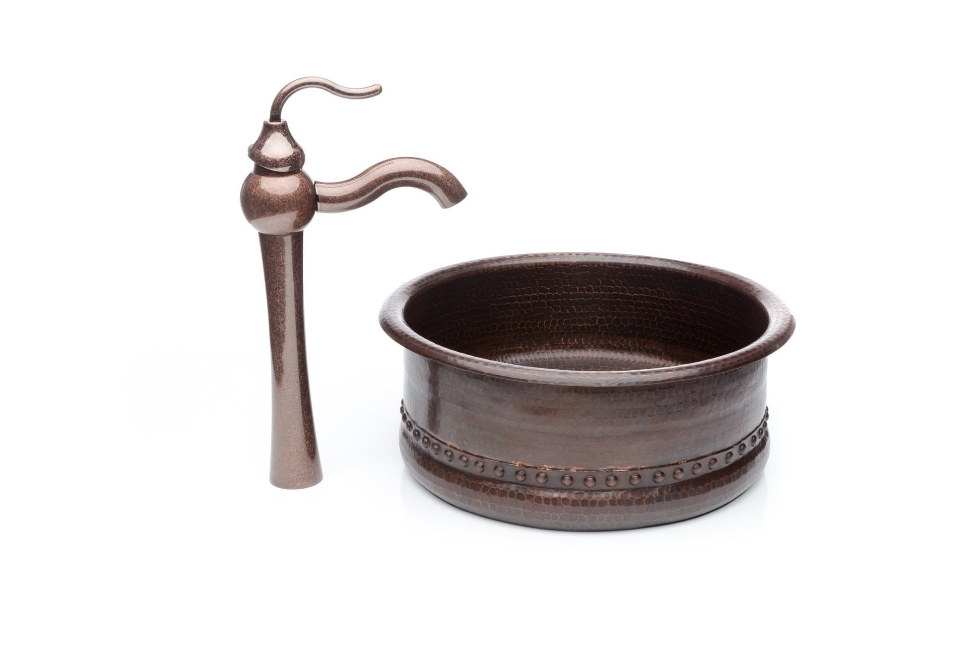 Round Copper Antique Marble Faucet Bathroom Vessel Sink Combo - |VESIMI Design|