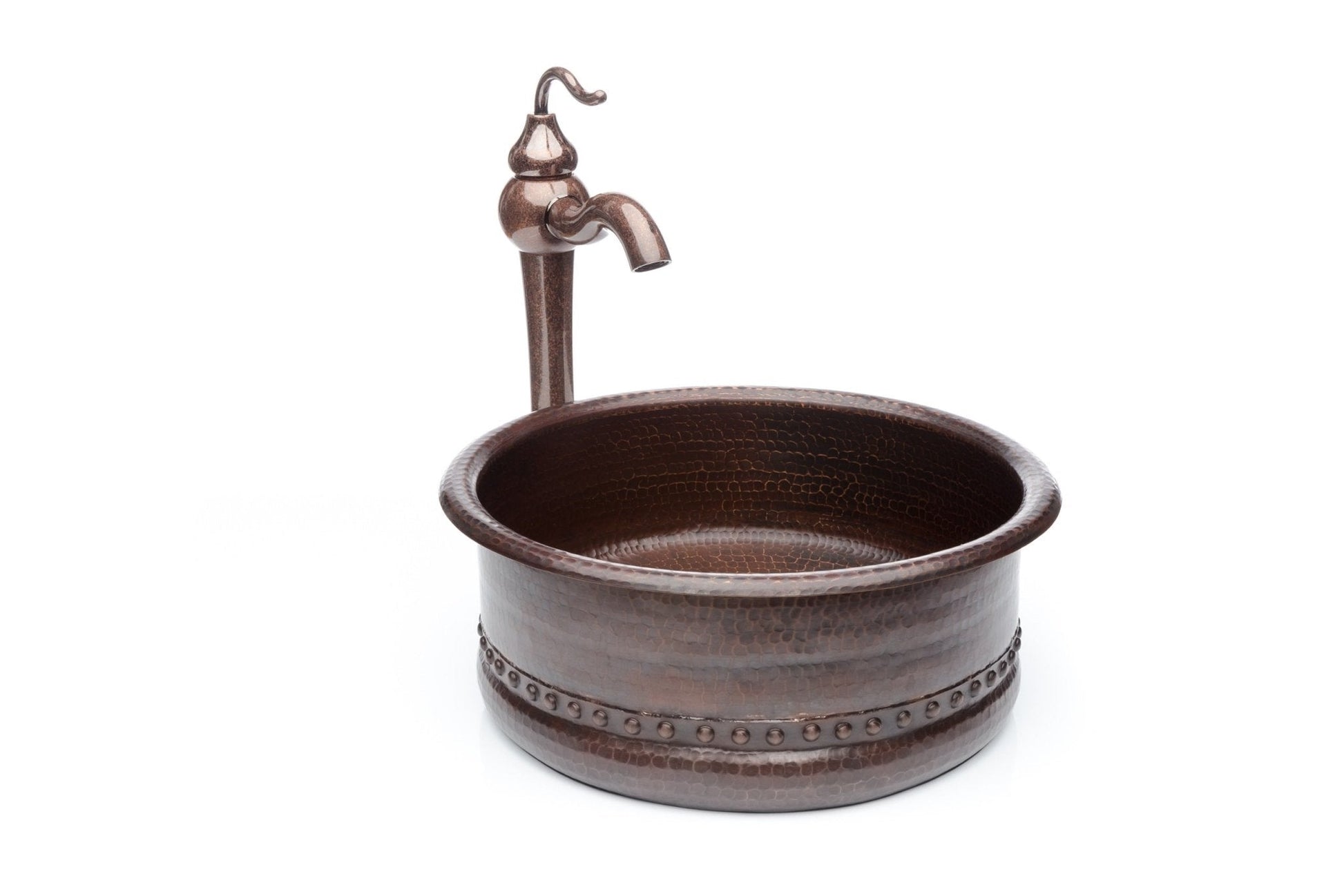 Round Copper Antique Marble Faucet Bathroom Vessel Sink Combo - |VESIMI Design|