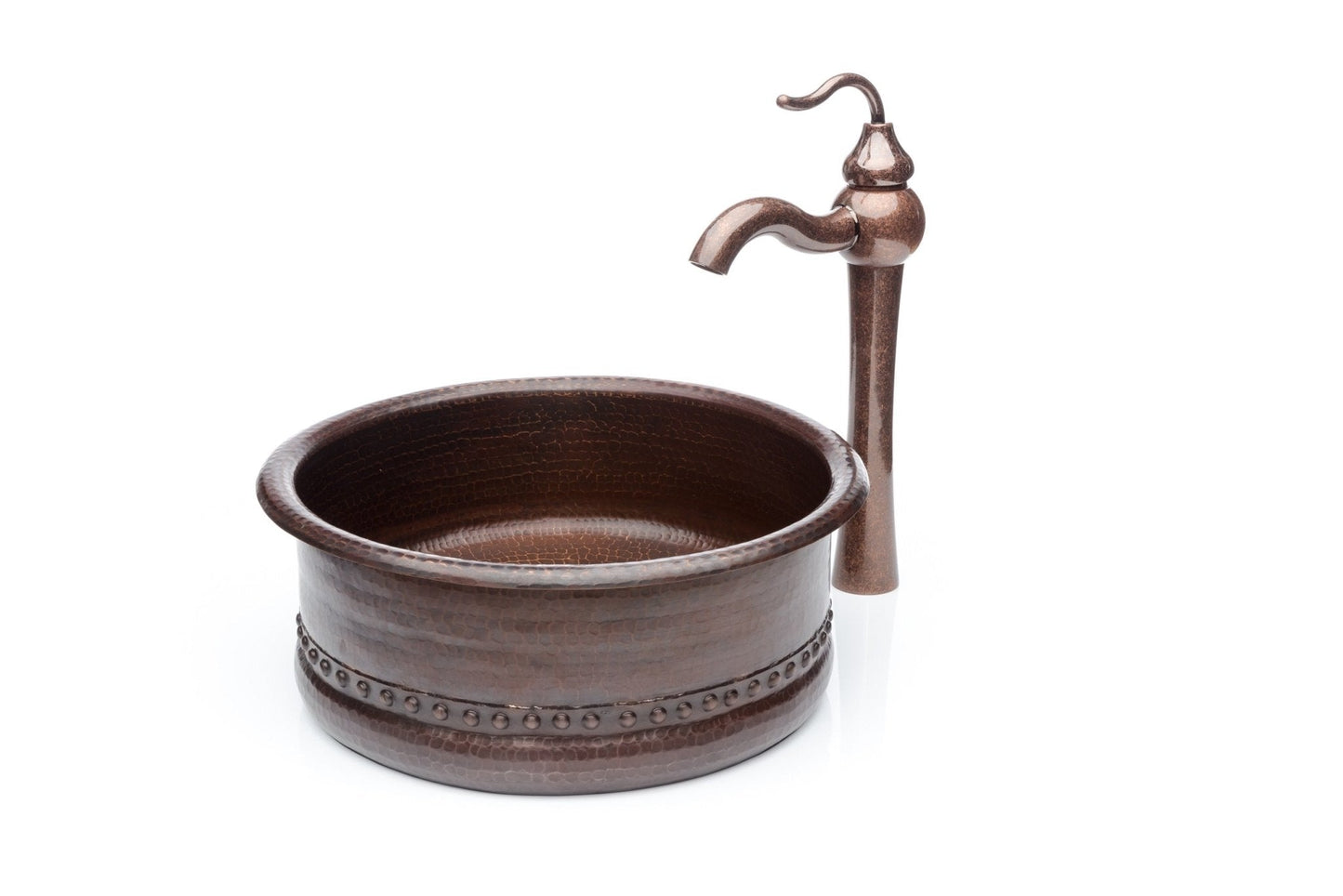 Round Copper Antique Marble Faucet Bathroom Vessel Sink Combo - |VESIMI Design|