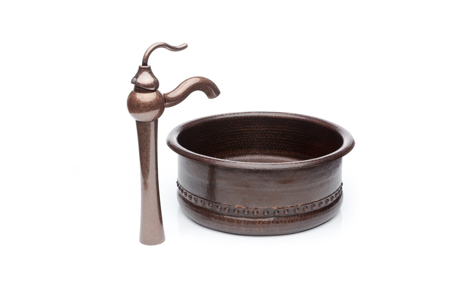 Round Copper Antique Marble Faucet Bathroom Vessel Sink Combo - |VESIMI Design|